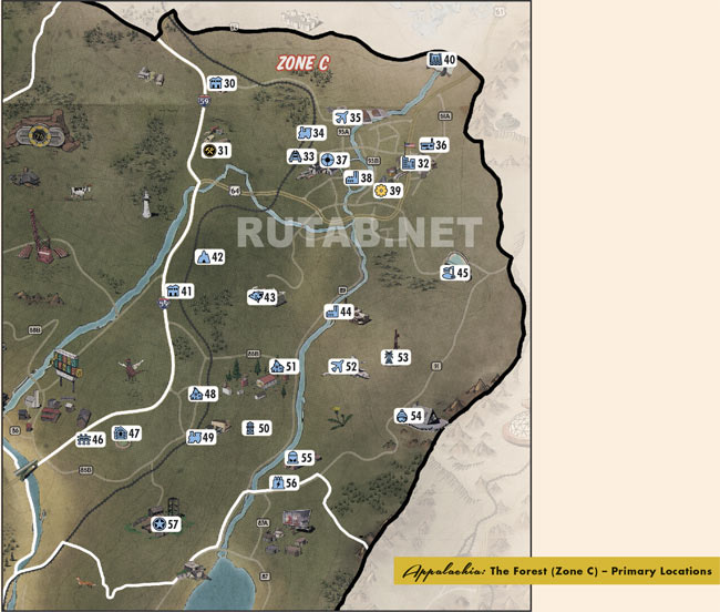 Карта региона Лес | Зона C - Главные локации