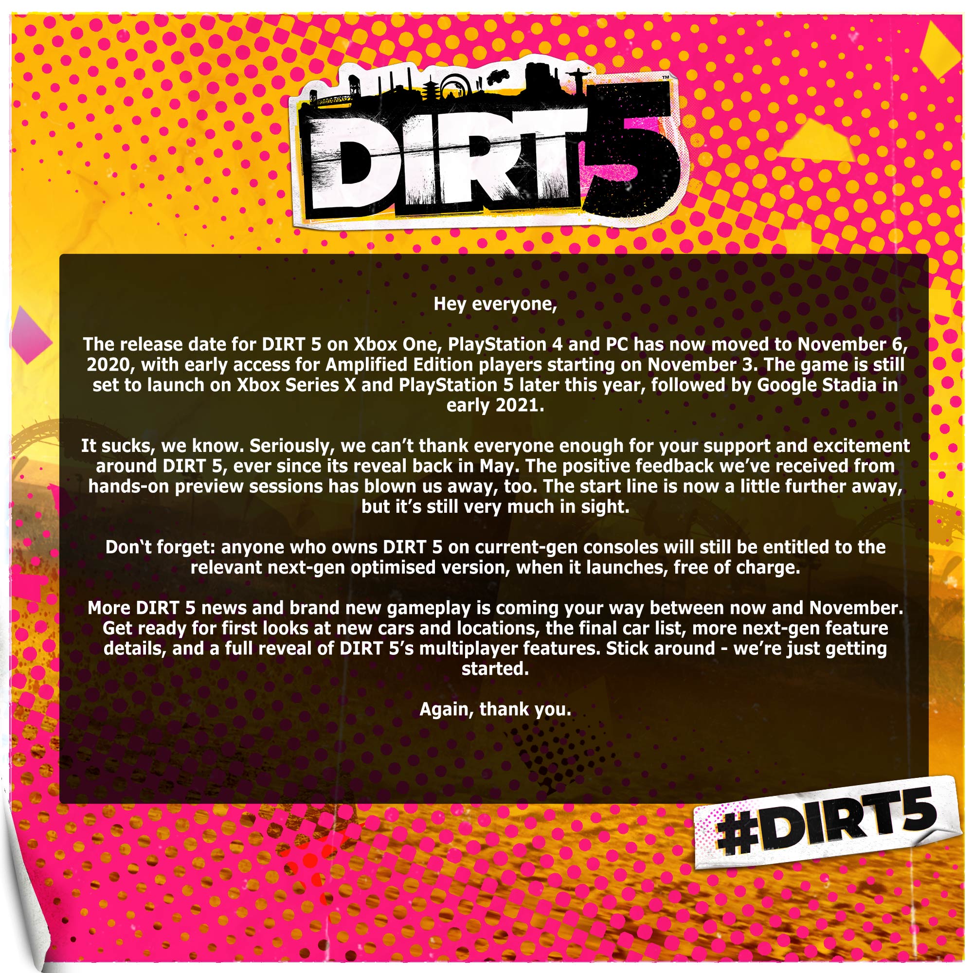 Dirt 5 снова перенесли