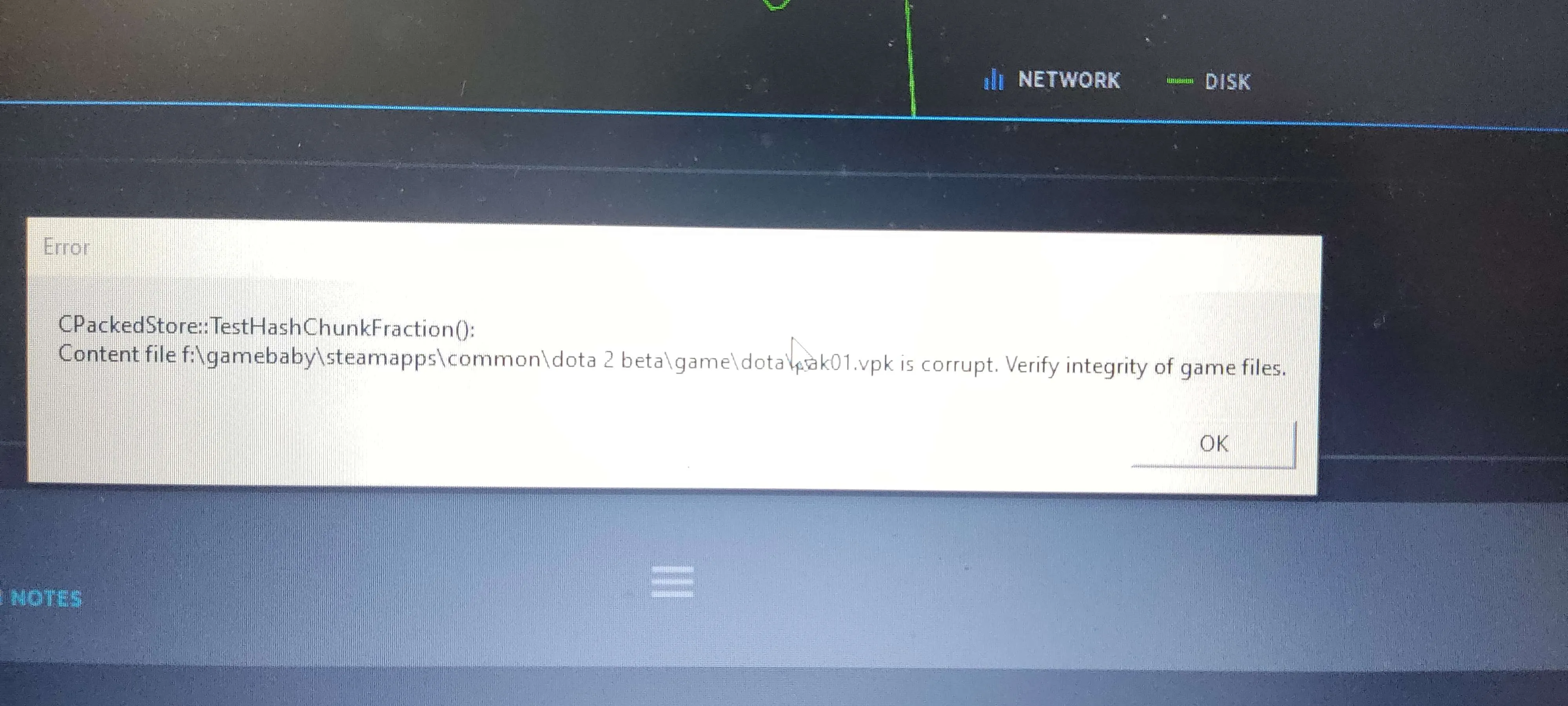Dota 2 — "pak01.vpk повреждён. Проверьте целостность файлов игры..."