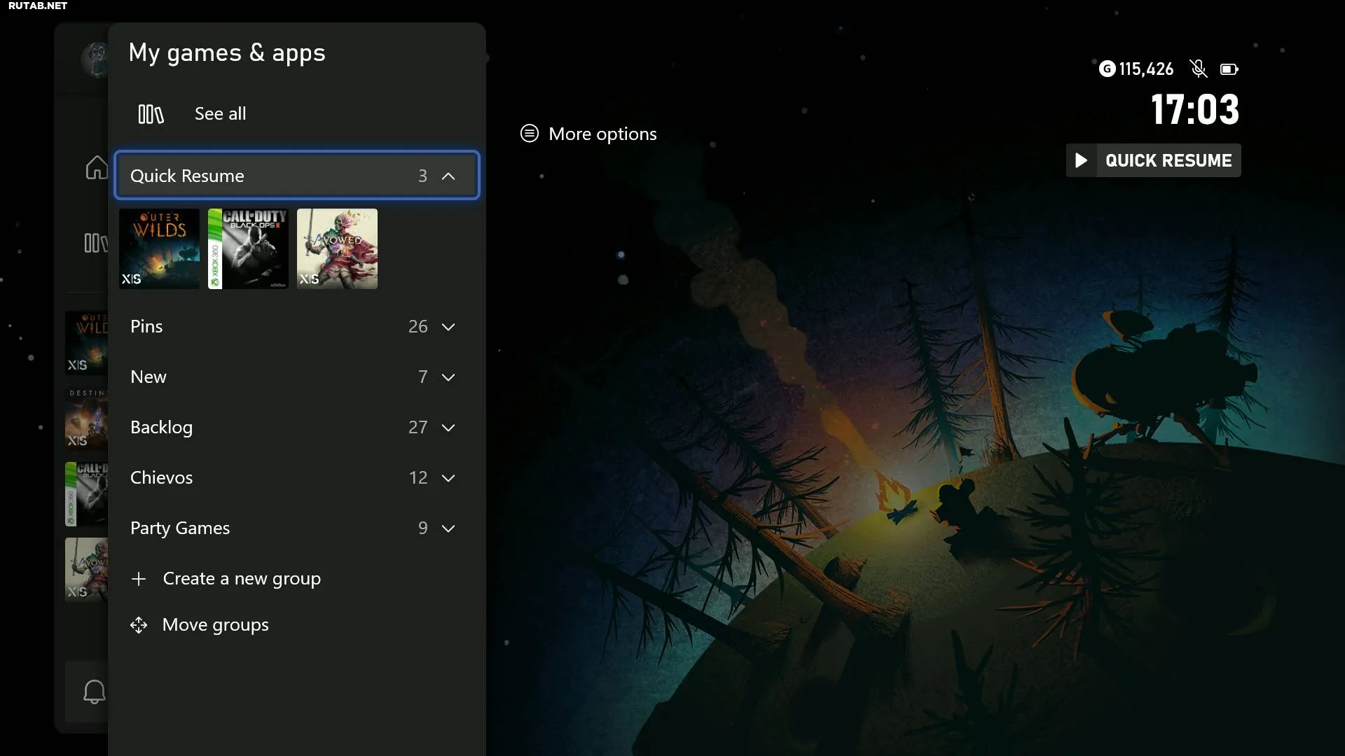 Игры Xbox Series X в меню быстрого возобновления
