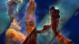 «Столпы творения» в новой визуализации, полученной телескопами НАСА «Хаббл» и «Уэбб»