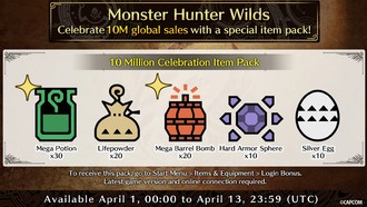Capcom выпускает бонус Monster Hunter Wilds «10 Million Celebration Item Pack»