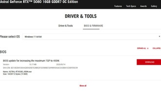 Обновление BIOS для ASUS ROG Astral RTX 5080 OC: TGP увеличен до 450 Вт