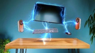 DIY Perks создал рабочий стол с беспроводной передачей энергии — даже кружка кофе остаётся горячей