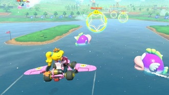 Как достичь флагштока через озеро стадиона Пич в Mario Kart World