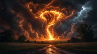 В Турции зафиксирован редкий огненный торнадо: кадры природного явления