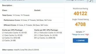 Intel Core Ultra 5 235HX в первых тестах: однопоточная производительность обгоняет AMD Ryzen 9 9955HX3D