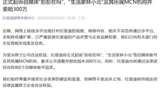 BYD подаёт в суд на блогеров и MCN-агентства за клевету, требуя 3 млн юаней компенсации