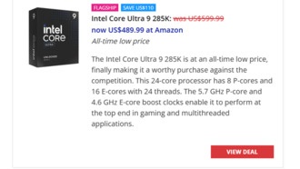 Процессор Intel Core Ultra 9 285K достиг рекордно низкой цены
