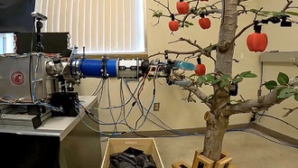 Надувная роботизированная рука из ткани собирает яблоки